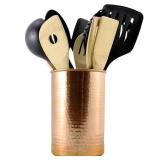 POSHGRAM Copper Utensil Holder - Premium Stainless Steel with Elegant Copper-Plated Finish, Spacious 5.5 Diameter x 7.5 Height Design, Sturdy Base, Ideal for Copper Kitchen Accessories