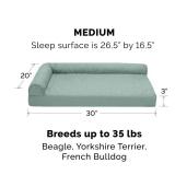 Furhaven Orthopedic Dog Bed for Medium/Small Dogs w/ Removable Bolsters & Washable Cover, For Dogs Up to 35 lbs - Pinsonic Quilted Paw L Shaped Chaise - Iceberg Green, Medium