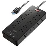 Power Strip 23 in 1, 20 Outlets Surge Protector Wall Mount with 2 USB Ports + 1 USB C Port 3.1A Total, Multi Plug Extension Cord 6ft Heavy Duty, Office Desk Accessories for Gaming, Studio