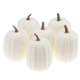 Woration High-Grade Fake Pumpkins Sets Artificial Milk White Pumpkin Decoration for Fall Harvest Halloween Thanksgiving Party Decorating - 6 pcs