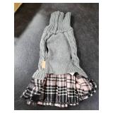 KYEESE Dog Sweaters for Small Dogs Girl Soft Dog Sweater Warm Small Dog Sweater Dog Clothes with Bowtie Comfy Dog Sweater Dress Knitwear Dog Coats Checkered Stretchy Pet Sweater, Grey, Medium