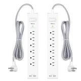 2 Pack Power Strip, 12FT Long Extension Cord, Surge Protector with 6 Outlets and 2 USB Charging Ports, Flat Plug Overload Protection, Extension Cord 10+ ft, Wall Mount for Home Office Dorm College