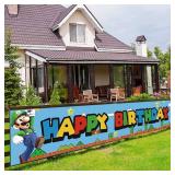 Super Mario Birthday Party Banner | Outdoor and Indoor Garden Sign Banner | Perfect Video Game Theme Party Decoration