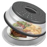 LekDrok 10 Inch Microwave Food Cover & Collapsible Silicone Mat - Splatter Guard, Plate Holder & Kitchen Colander for Meal Prep, Charcoal