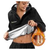 Junlan Sauna Suit for Women Sweat Jacket Gym Workout Vest Sweat Suits for Women (A.Black Tops Only,X-Large)