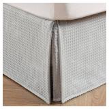 MIYE Pleated Waffle Weave Bed Skirt, Tailored Dust Ruffle 14 Inch Drop Easy Fit, Machine Washable (Light Grey, King - 14" Drop)