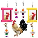 Sumind 2 Pieces Chicken Mirror Toys Hanging Swing Mirror Toys with Bell Wooden Pecking Toy and 4 Pieces Beak Grinding Molar Stones for Hens Birds Parrots(Rose Red, Yellow)