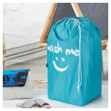 HOMEST 2 Pack Wash Me Travel Laundry Bag with Handles, Square Base Can Carry Up to 3 Loads of Clothes, Dirty Clothes Storage with Drawstring Closure,Light Blue and Red