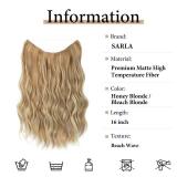 SARLA Invisible Wire Hair Extension with 3 Clips Synthetic Short Beach Wave Hairpiece Transparent Adjustable Headband for Women 16 Inch Honey Blonde/Bleach Blonde