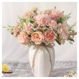 JARELING Peonies Artificial Flowers in Vase, Fake Hydrangea Silk Peony Flower Bouquet with Vase Faux Flowers Arrangement Decor Home Table Dining Room (Pink)