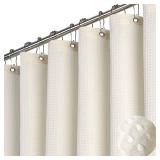 Dynamene Ivory Fabric Shower Curtain   Waffle Textured Heavy Duty Cloth Curtains for Bathroom, 256GSM Hotel Luxury Weighted Polyester Bath Curtain Set with 12 Plastic Hook, 72Wx72H,Cream/Ivory