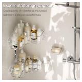 UDD Corner Shower Caddy, Clear Shower Organizer Bathroom Storage Shower Rack with Soap Dish Hook and Hanging Cup, Adhesive Wall Shower Shelves for Bathtub Dorm, 4 Pack