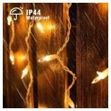 oopswow Icicle Lights Outdoor, 23FT 200 Connectable Icicle Christmas Lights,Warm White Plug in Curtain String Lights for Indoor Wedding Party Holiday Xmas Yard Patio Window Decorations