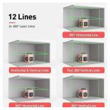 Laser Level, Paowafol 3x360Â° Cross Line for Construction and Picture Hanging, 12 Green Lasers with Self-leveling, 150 ft Vertical & Horizontal Line, Level Tool 3000 mAh Rechargeable Battery: RETAIL