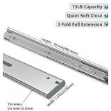 homdiy 1 Pair Soft Close Drawer Slides 22 Inch Full Extension Drawer Slides - Ball Bearing Drawer Slides Cabinet Drawer Slides Heavy Duty 50-75 LB Capacity