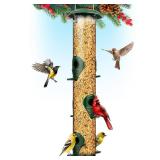 Gray Bunny Metal Bird Feeders for Outdoors Hanging, 6-Port Metal Bird Feeder Tube, Durable, Chew-Proof and Rust-Proof, 16 Inches