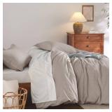 Bedsure 100% Washed Cotton Duvet Cover King Size - Linen Grey Minimalist Cotton Duvet Cover Set Linen Like - 3 Pieces Plain Simple Duvet Cover with 2 Pillow Shams (Linen Grey, King, 104"x90")