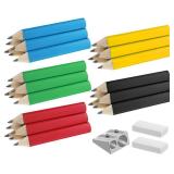 Marspark 30 Pieces Short Triangular Fat Pencils Bulk Back to School Wooden Triangular Jumbo Pencils for Preschoolers, Kids, Toddlers & Beginners with Pencil Sharpener and 2 Erasers(Vivid Colors)