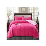 HIG 3pc Pink Twin/Twin XL Comforter Set - All Season Reversible Down Alternative Comforter with Sham - Quilted Duvet Insert with Corner Tabs - Box Stitched Blanket - Super Soft, Fluffy