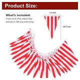 Red & White Striped Pennant Banners, Reusable Polyester Cloth Flags for Carnival Circus Party Decorations, Birthday Celebrations, Tent Camping (30 Feet - 21 Large Flags)