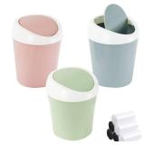 SITAKE Mini Swing Lid Desktop Trash Can, Blue + Green + Pink, Plastic, 3 Colors, 180 Count