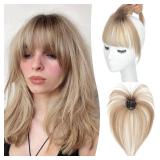 Clip in Bangs Bangs Hair Clip Fake Bangs Clip In Bangs Real Human Hair Hairpieces Ombre Blonde 360° Cover Clip on Bangs for Women Fringe with Temples Wispy Bangs Clip In Hair Extensions French Bangs