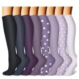 CHARMKING Compression Socks for Women & Men (8 Pairs) 15-20 mmHg Graduated Copper Support Socks are Best for Pregnant, Nurses - Boost Performance, Circulation, Knee High & Wide Calf (L/XL, Multi 58)