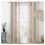 QUEMAS Linen Curtains for Living Room 84 Inch Length 2 Panels Set, Light Filtering Thick Burlap Window Curtains for Bedroom Privacy, Grommet Farmhouse Semi Sheer Drapes, Each 42 Inch Wide,Natural