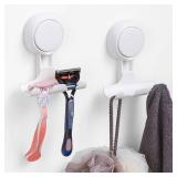 LEVERLOC Razor Holder for Shower 2 Pack, Powerful Vacuum Suction Cup Hooks for Bathroom, Damage-Free Hanging Shower Hooks for Towel, Razor, Loofah, Easy to Install and Reuse, White