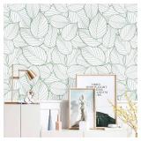 Kitico 17.7" X197" Modern Leaf Peel and Stick Wallpaper Removable Leaves Self-Adhesive Wallpaper Waterproof Green Leaf Wallpaper Green and White Contact Paper Decorative Bedroom Wall Vinyl Roll