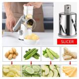 Cambom Rotary Cheese Grater Hand Crank Cheese Shredder for Fresh Cheese, Vegetable, Nuts,Non-slip Suction Base, Free Cleaning Brush Three Blades, White