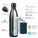 Konokyo Insulated Water Bottles,25 oz Double Wall Stainless Steel Vacumm Metal Flask for Sports Travel,Midnight Black