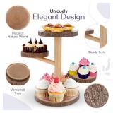 Wooden Cupcake Stand - 4 Tier Natural & Rustic Wood Dessert Display for Birthday Party, Wedding, Baby Shower Decor - Round Tiered Tray Centerpiece Set