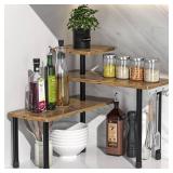 Countertop Organizer Organization, 3 Tier Moveable Corner Shelf for Kitchen , Bathroom , Spice Rack , Coffee Area, Over Sink, Dresser Table (Rustic Brown)