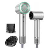 Hair Dryer - 150000 RPM High-Speed Brushless Motor Negative Ionic Blow Dryer for Fast Drying, Low Noise Thermo-Control Hair Dryer with Diffuser and Nozzle, Silvery - Retail: $95.49