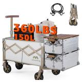 Moothing Wagon Cart Foldable with Tailgate, Collapsible Wagon with Wheels 150L Large Capacity, 360 lbs Heavy Duty Grocery Cart, Utility Wagon with Brakes for Gardening, Shopping, Milk Coffee T