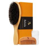 Belula 100% Boar Bristle Hair Brush Set (Large). Soft Natural Bristles for Thin and Fine Hair. Restore Shine And Texture. Wooden Comb, Travel Bag and Spa Headband Included!