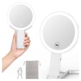 Travel Makeup Mirror with Light, Double Sided 10X /1X Magnifying Mirror with Light, Rechargeable Portable Lighted Beauty Mirror, 3 Color Lighting Dimmable Touch Screen,Hand Mirror Hanging Tabletop