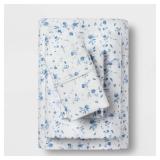 Queen Printed Performance 400 Thread Count Sheet Set White/Blue Floral - Threshold: Cotton Sateen, Deep Pockets, OEKO-TEX Certified