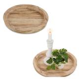 Hanobe Rustic Wooden Serving Tray: Round Wood Decorative Tray Set of 2 Rustic Centerpiece Candle Holder Trays Farmhouse Ottoman Tray for Decor Kitchen Counter Home Decor for Coffee Table