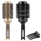 Round Brush for Blow out 2PCS, HIPPIH Hair Brush with Boar Bristle - Large Hair Brushes for Women Thermal Ceramic & Ionic Tech, Hairbrush for Blow Drying, Curling & Styling (Barrel 2.1&1.7 Inch)