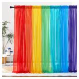 PONY DANCE 7 Pieces Rainbow Sheer Curtains - Colorful Backdrop Bright Drape Set for Playroom,Nurseries,Party,Red,Orange,Yellow,Green,Cyan,Blue,Purple,50x95 inch Length