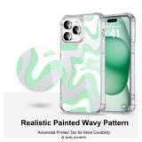 SAITONG Case for iPhone 13, Painting Printed Cute Wavy Pattern Simple Exquisite Stylish iPhone 14 Cases Durable Soft TPU Shockproof Protective Slim Phone Cover for Girls Women, White & Green