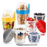 ODOMU Large Yogurt Parfait Cups with Topping Cereal Cup | BPA-Free Plastic Crunch Breakfast Cup To Go | 4 Pack 29 oz Reusable Overnight Oats Containers Jars with Lids | Microwaveable & Dishwasher Safe