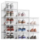 SEE SRPING XX-Large Shoe Storage Box Fit Size 14, Clear Plastic Stackable Shoe Organizer for Closet, Shoe Rack Sneaker Containers Bins Holders, Drawer Organize Unit, 12 Pack Clear