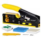 Solsop Pass Through RJ45 Crimp Tool Kit All-in-One Ethernet Crimper Cat7 Cat6 Cat5 Crimping Tool with Network Cable Tester, 50-Pack Cat6 RJ45 Pass Through Connector, 50-Pack Connector Boots