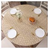 Round Vinyl Fitted Tablecloth with Flannel Backing Elastic Edge Design Table Cover Waterproof Oil-Proof PVC Table Cloth Stain-Resistant Wipeable for Round Table