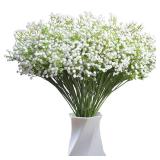 JIFTOK Babys Breath Artificial Flowers, 24 Pcs Fake Flowers Gypsophila Bouquet Fall Flowers Artificial for Decoration, Real Touch Silk Flower for Wedding Christmas DIY Party Home Garden Office(White)