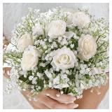 JIFTOK Babys Breath Artificial Flowers, 24 Pcs Fake Flowers Gypsophila Bouquet Fall Flowers Artificial for Decoration, Real Touch Silk Flower for Wedding Christmas DIY Party Home Garden Office(White)