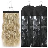 2Pcs Hair Extension Holder, Extra Long Wig Storage Bag with Hanger, Wig Storage for Multiple Wigs Hairpieces, Portable Wig Bags Storage Style Hair Travel Hair Extensions Bag (31.5 Inch, 2Pcs Black)